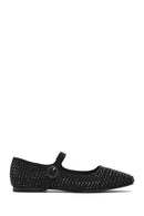 Women's Black Stone Leather Ballerinas | Derimod Women's Black Stone Leather Ballerinas | Derimod