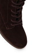 Woman Brown Zip Closure Chunky Heeled Suede Combat Boots | Derimod Woman Brown Zip Closure Chunky Heeled Suede Combat Boots | Derimod