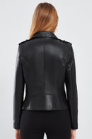 Egoist Women's Black Biker Leather Jacket | Derimod Egoist Women's Black Biker Leather Jacket | Derimod