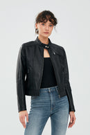 Kylie Women's Black Short Leather Jacket | Derimod Kylie Women's Black Short Leather Jacket | Derimod