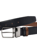 Men's Navy Blue Printed Leather Belt | Derimod Men's Navy Blue Printed Leather Belt | Derimod