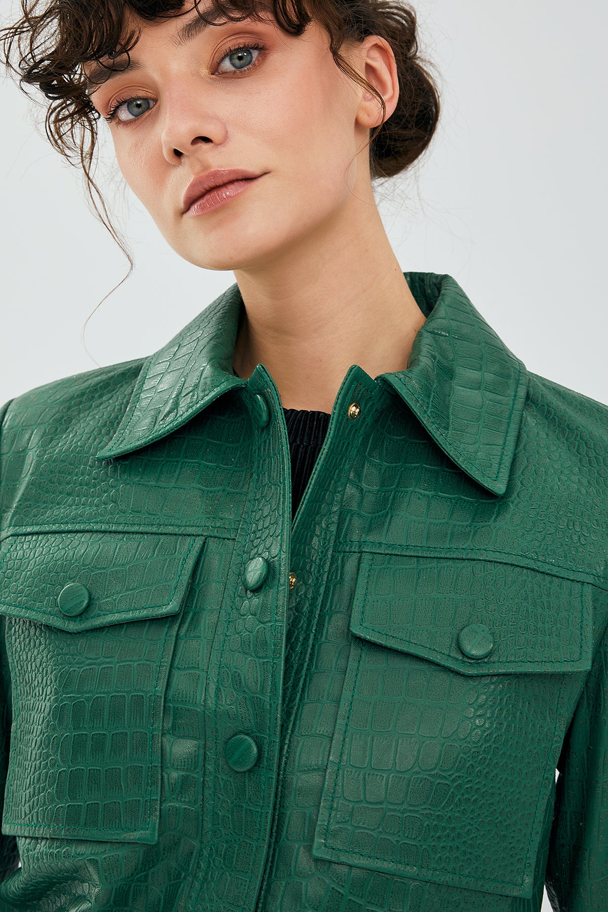 Tina Kadın Yeşil Kısa Deri Ceket