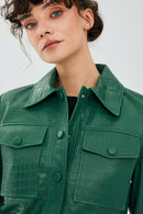 Tina Kadın Yeşil Kısa Deri Ceket | Derimod
