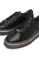 Male Black Lace-Up Leather Sneaker | Derimod Male Black Lace-Up Leather Sneaker | Derimod