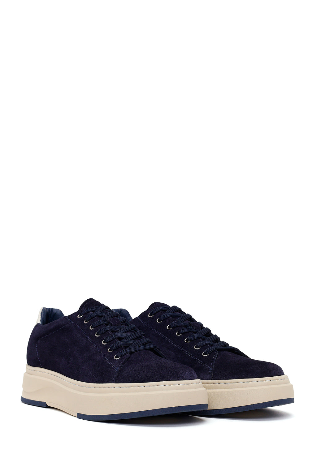 Erkek Lacivert Bağcıklı Kalın Tabanlı Süet Deri Sneaker
