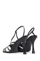 Women's Black Ankle Buckle High Thin Heel Metallic Leather Sandals | Derimod Women's Black Ankle Buckle High Thin Heel Metallic Leather Sandals | Derimod