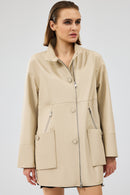 Dalida Women's Cream Oversize Leather Jacket | Derimod Dalida Women's Cream Oversize Leather Jacket | Derimod