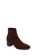 Woman Brown Zip Closure Printed Thick-Heeled Suede Boots | Derimod Woman Brown Zip Closure Printed Thick-Heeled Suede Boots | Derimod
