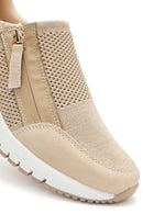 Derimod Zero Kadın Bej Fermuarlı Dolgu Topuklu Kumaş Sneaker | Derimod Derimod Zero Kadın Bej Fermuarlı Dolgu Topuklu Kumaş Sneaker | Derimod