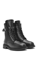 Woman Black Zip Closure Leather Combat Boots | Derimod Woman Black Zip Closure Leather Combat Boots | Derimod