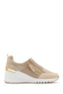 Derimod Zero Women's Beige Zippered Wedge Heel Fabric Sneakers | Derimod Derimod Zero Women's Beige Zippered Wedge Heel Fabric Sneakers | Derimod