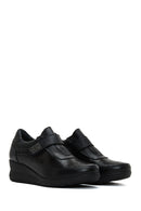 Women's Black Leather Wedge Heeled Comfort Shoes | Derimod Women's Black Leather Wedge Heeled Comfort Shoes | Derimod