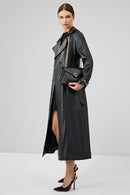 Jenny -X Women's Black Belt Detailed Leather Trench Coat | Derimod Jenny -X Women's Black Belt Detailed Leather Trench Coat | Derimod