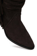 Woman Anthracite Thick-Heeled Suede Cowboy Boots | Derimod Woman Anthracite Thick-Heeled Suede Cowboy Boots | Derimod