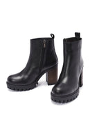 Women's Black Zippered Thick Heeled Leather Boots | Derimod Women's Black Zippered Thick Heeled Leather Boots | Derimod