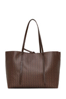 Woman Brown Accessory-Detail Printed Shoulder Bag | Derimod Woman Brown Accessory-Detail Printed Shoulder Bag | Derimod