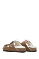 Women's Mink Double Buckled Leather Slippers | Derimod Women's Mink Double Buckled Leather Slippers | Derimod