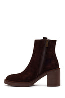 Woman Brown Zip Closure Chunky Heeled Suede Boots | Derimod Woman Brown Zip Closure Chunky Heeled Suede Boots | Derimod