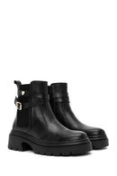 Women's Black Buckle Detailed Leather Chelsea Boots | Derimod Women's Black Buckle Detailed Leather Chelsea Boots | Derimod