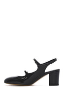 Women's Black Double Buckled Open Back Thick Heel Patent Leather Shoes | Derimod Women's Black Double Buckled Open Back Thick Heel Patent Leather Shoes | Derimod