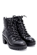 Women's Leather Lace Detailed Heeled Boots | Derimod Women's Leather Lace Detailed Heeled Boots | Derimod