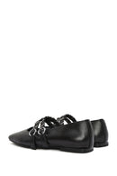 Women's Black Double Buckled Leather Ballerinas | Derimod Women's Black Double Buckled Leather Ballerinas | Derimod