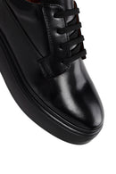 Men's Black Lace-up Thick-Sole Leather Sneaker | Derimod Men's Black Lace-up Thick-Sole Leather Sneaker | Derimod