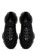Derimod Zero Women's Black Lace-Up Stone Detailed Fabric Sneakers | Derimod Derimod Zero Women's Black Lace-Up Stone Detailed Fabric Sneakers | Derimod