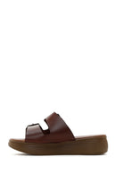 Women's Brown Thick Sole Buckle Leather Slippers | Derimod Women's Brown Thick Sole Buckle Leather Slippers | Derimod
