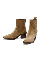 Woman Brown Chunky Heeled Suede Cowboy Boots | Derimod Woman Brown Chunky Heeled Suede Cowboy Boots | Derimod