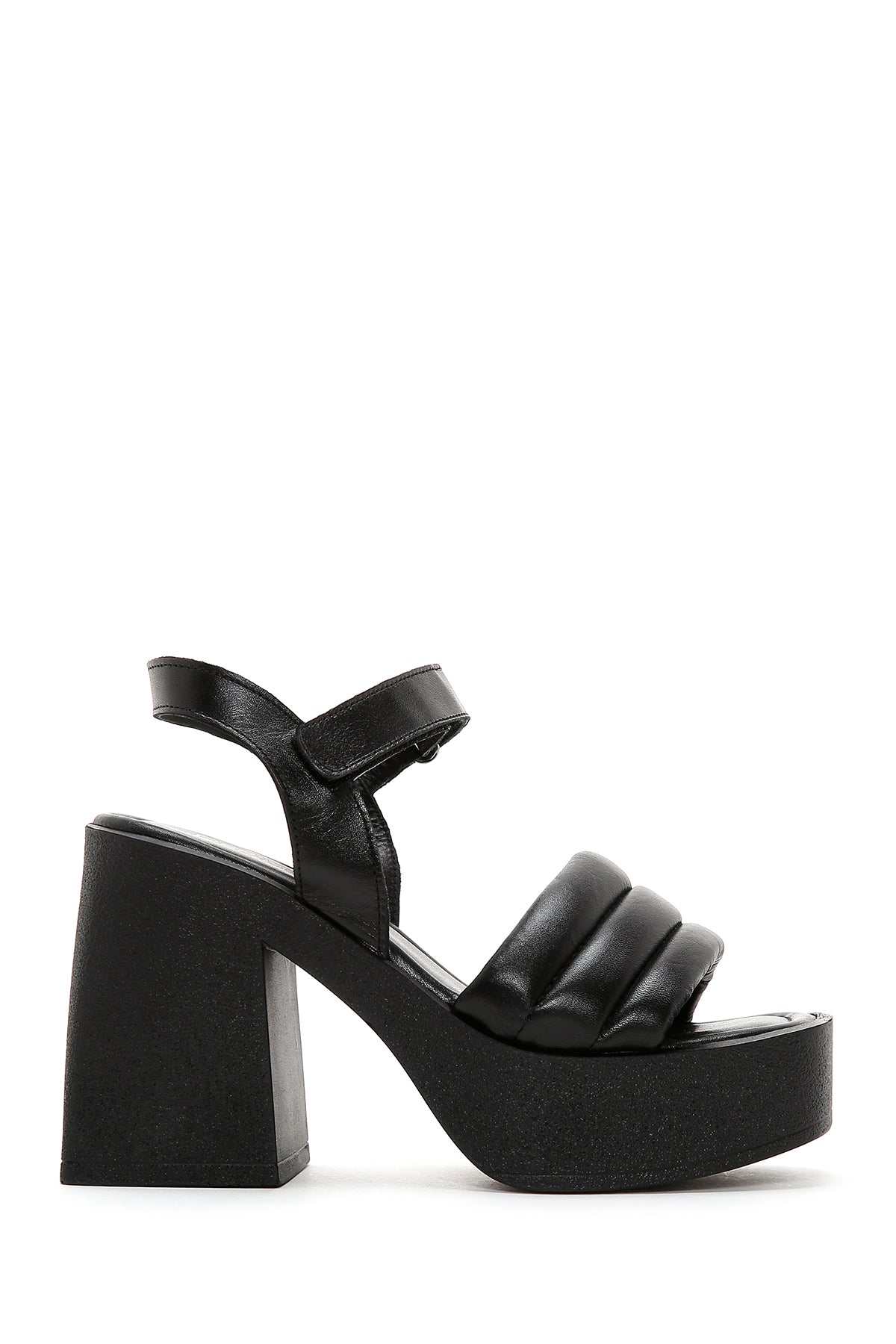 Kadın Siyah Deri Platform Kalın Topuklu Sandalet 23SFD132818 | Derimod