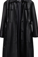 Betina Women's Black Shirt Collar Leather Overcoat | Derimod Betina Women's Black Shirt Collar Leather Overcoat | Derimod