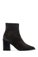 Women's Anthracite Suede Leather Heeled Cowboy Boots | Derimod Women's Anthracite Suede Leather Heeled Cowboy Boots | Derimod