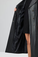 Jenny -X Women's Black Belt Detailed Leather Trench Coat | Derimod Jenny -X Women's Black Belt Detailed Leather Trench Coat | Derimod