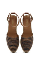 Women's Tan Ankle Buckle Wedge Heeled Straw Leather Espadrille Sandals | Derimod Women's Tan Ankle Buckle Wedge Heeled Straw Leather Espadrille Sandals | Derimod