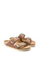 Birkenstock Women's Brown Leather Double Buckle Arizona Big Buckle Slippers | Derimod Birkenstock Women's Brown Leather Double Buckle Arizona Big Buckle Slippers | Derimod