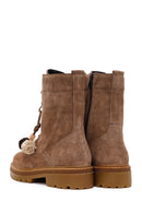 Woman Mink Zip Closure Charm Detailed Thick Sole Suede Combat Boots | Derimod Woman Mink Zip Closure Charm Detailed Thick Sole Suede Combat Boots | Derimod