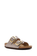 Birkenstock Kadın Vizon Arizona Bf Çift Tokalı Metalik Terlik | Derimod Birkenstock Kadın Vizon Arizona Bf Çift Tokalı Metalik Terlik | Derimod