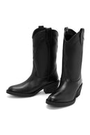Women's Black Heeled Leather Cowboy Boots | Derimod Women's Black Heeled Leather Cowboy Boots | Derimod