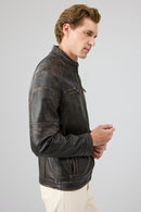 Kobe Men's Bronze Leather Jacket | Derimod Kobe Men's Bronze Leather Jacket | Derimod