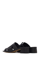 Women's Black Short Thick Heeled Leather Slippers | Derimod Women's Black Short Thick Heeled Leather Slippers | Derimod