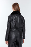 Belinde (Plus) Kadın Siyah Deri Mont | Derimod Belinde (Plus) Kadın Siyah Deri Mont | Derimod