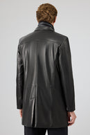 Barella Men's Black Collar Furry Leather Trench Coat | Derimod Barella Men's Black Collar Furry Leather Trench Coat | Derimod
