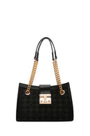 Women's Black Long Strap Printed Shoulder Bag | Derimod Women's Black Long Strap Printed Shoulder Bag | Derimod