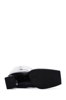 Women's Black Thick Heeled Zippered Patent Leather Boots | Derimod Women's Black Thick Heeled Zippered Patent Leather Boots | Derimod