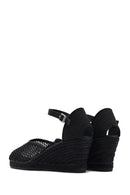 Women's Black Ankle Buckle Wedge Heel Espadrille Sandals | Derimod Women's Black Ankle Buckle Wedge Heel Espadrille Sandals | Derimod