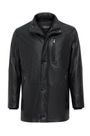Nathan Men's Black Leather Coat | Derimod Nathan Men's Black Leather Coat | Derimod