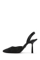 Women's Black Stone Open-Back Heeled Shoes | Derimod Women's Black Stone Open-Back Heeled Shoes | Derimod