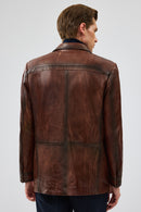 Kevin Men's Brown Blazer Leather Jacket | Derimod Kevin Men's Brown Blazer Leather Jacket | Derimod