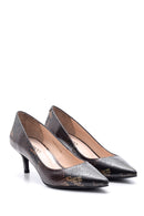 Women's Snake Patterned Leather Heeled Shoes | Derimod Women's Snake Patterned Leather Heeled Shoes | Derimod